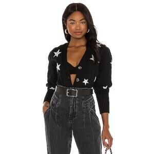 Cinq a Sept Morgan Cardigan Star Knit Sweater Navy Large Cropped Cotton